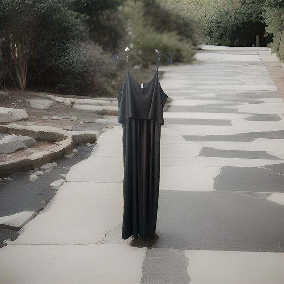 Zenana Strappy Layered Long Maxi Sundress Size XL Black V Neck Stretchy Ribbed - Picture 1 of 8